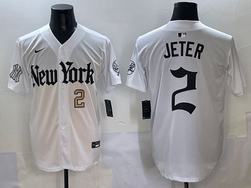 Men 2025 New York Yankees 2 Jeter White Five generations Joint Name Nike MLB Jersey style 9